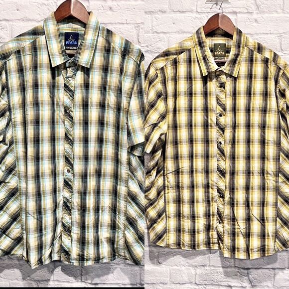 Lot Of 2 PrAna Mens Breathe Pearl Snap Plaid Button Up Short Sleeve Shirt‎ Sz XL - Picture 1 of 10